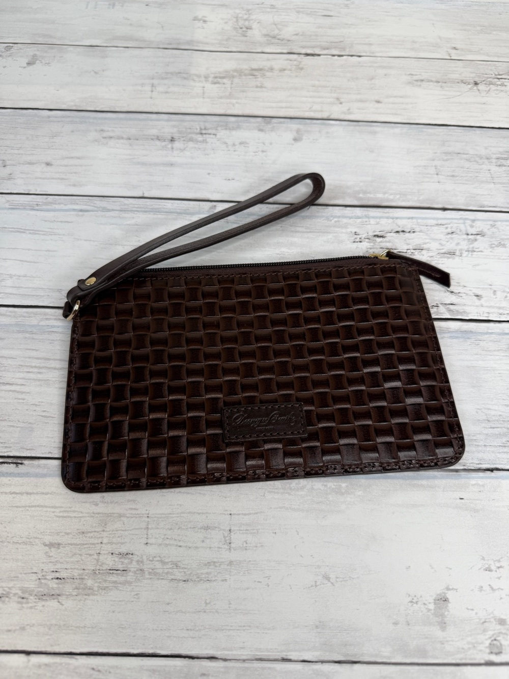 Dooney & Bourke Dark Brown Woven Leather Clutch